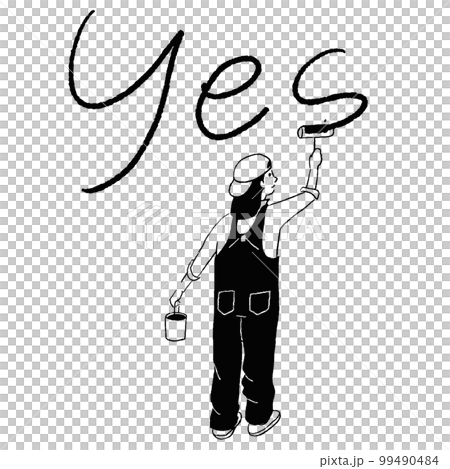 Vector line drawing of a woman applying paint 99490484