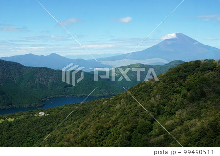 箱根駒ヶ岳から見た風景　富士山と芦ノ湖（湖尻） 99490511