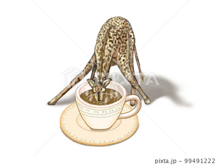 キリンが暖かいコーヒーを飲んでいるイラスト 99491222
