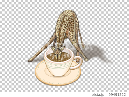 Illustration of a giraffe drinking hot coffee 99491222