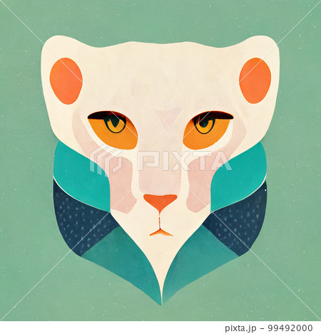 Stylized portrait of a puma. Puma head on a turquoise background. Flat illustration. AI-generated Stylized portrait of a puma. Puma head on a turquoise background. Flat illustration. AI-generated 99492000