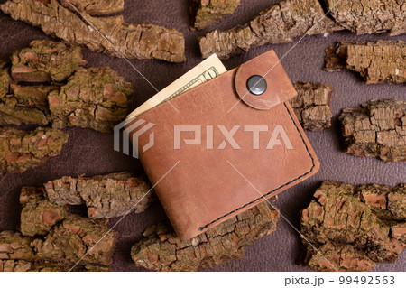 Closed brown mens wallet with money and credit cards Closed brown mens wallet with money and credit cards 99492563