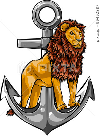 vector illustration of lion with anchor design vector illustration of lion with anchor design 99492887