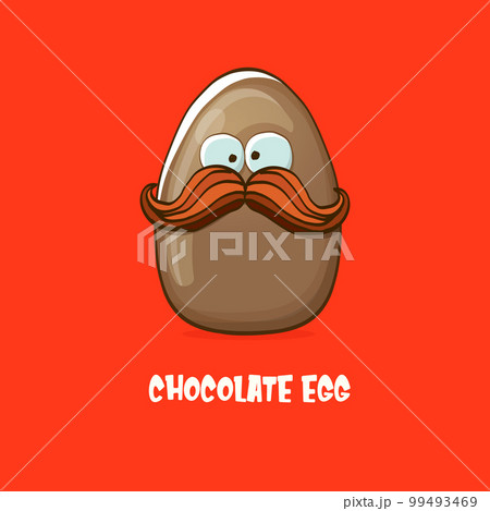 Cartoon chocolate easter egg cartoon characters isolated on red background. My name is egg vector concept illustration. funky sweet chocolate easter egg character with eyes and mouth 99493469