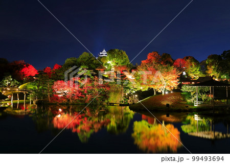 【岡山県】シンメトリーな秋の幻想庭園の後楽園と岡山城(令和の大改修後) 【岡山県】シンメトリーな秋の幻想庭園の後楽園と岡山城(令和の大改修後) 99493694