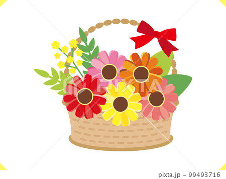 花のイラスト素材＿ガーベラの花かご暖色系カラー 99493716