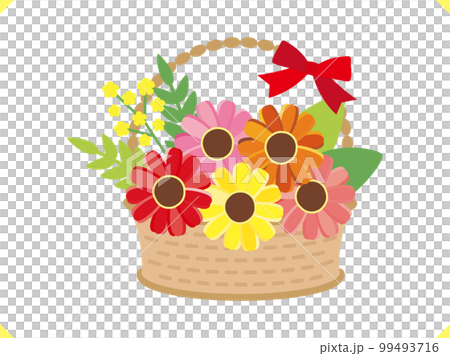 花のイラスト素材＿ガーベラの花かご暖色系カラー 99493716
