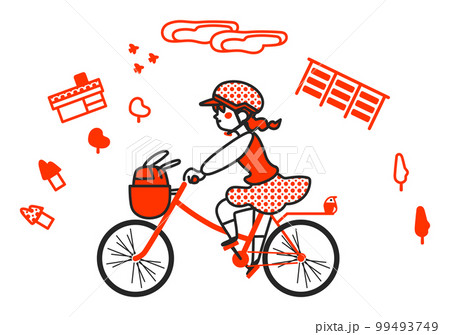 自転車に乗って快活に走る少女 イラスト素材 自転車に乗って快活に走る少女 イラスト素材 99493749