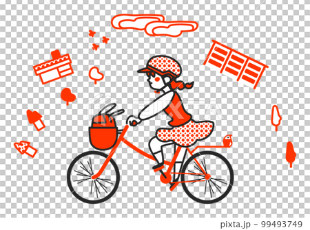 自転車に乗って快活に走る少女 イラスト素材 自転車に乗って快活に走る少女 イラスト素材 99493749