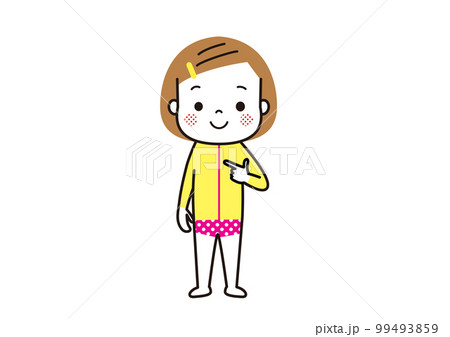 水着の上にラッシュガードを身に着けた女の子のイラスト素材 [99493859