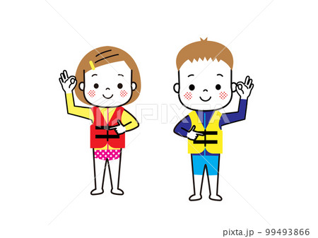 ラッシュガードとライフジャケットを着用した子どもたち 水難事故防止 ラッシュガードとライフジャケットを着用した子どもたち 水難事故防止 99493866