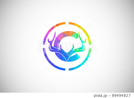 Letter C with deer antlers in target shape. polygonal style logo, Hunting inspirations symbol for corporate business identity Letter C with deer antlers in target shape. polygonal style logo, Hunting inspirations symbol for corporate business identity 99494827