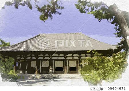 水彩画風　唐招提寺　金堂　奈良県奈良市 99494971