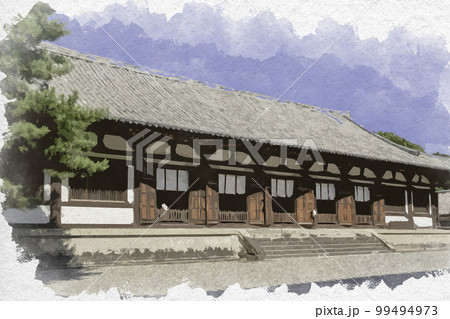 水彩画風　唐招提寺　金堂　奈良県奈良市 99494973