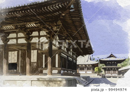 水彩画風 唐招提寺 金堂 奈良県奈良市 水彩画風 唐招提寺 金堂 奈良県奈良市 99494974