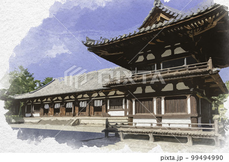 水彩画風 唐招提寺 鼓楼 奈良県奈良市 水彩画風 唐招提寺 鼓楼 奈良県奈良市 99494990