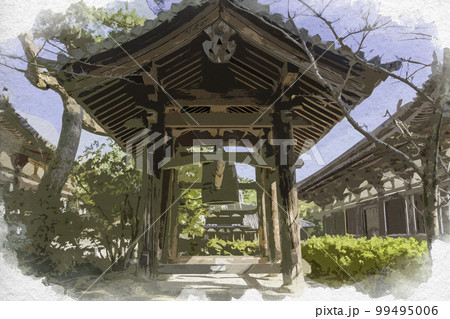 水彩画風 唐招提寺 鐘楼 奈良県奈良市 水彩画風 唐招提寺 鐘楼 奈良県奈良市 99495006