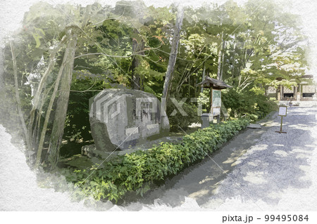 水彩画風　唐招提寺　世界文化遺産記念碑　奈良県奈良市 99495084