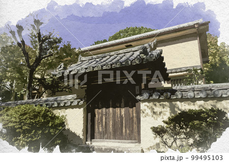 水彩画風　唐招提寺　地蔵堂　奈良県奈良市 99495103