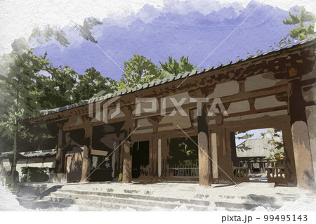 水彩画風　唐招提寺　南大門　奈良県奈良市 99495143