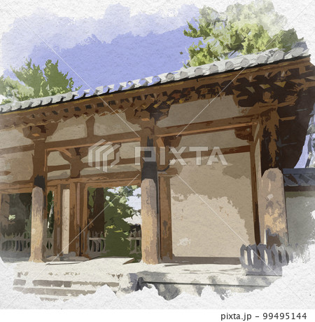 水彩画風　唐招提寺　南大門　奈良県奈良市 99495144