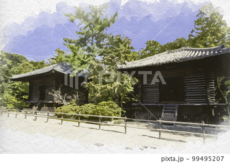 水彩画風 唐招提寺 宝蔵と経蔵 奈良県奈良市 水彩画風 唐招提寺 宝蔵と経蔵 奈良県奈良市 99495207