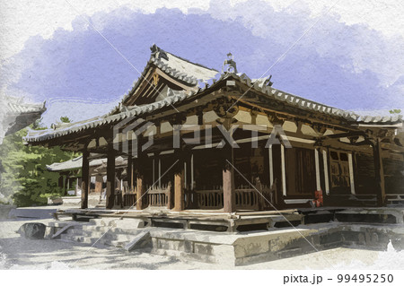 水彩画風　唐招提寺　礼堂　奈良県奈良市 99495250