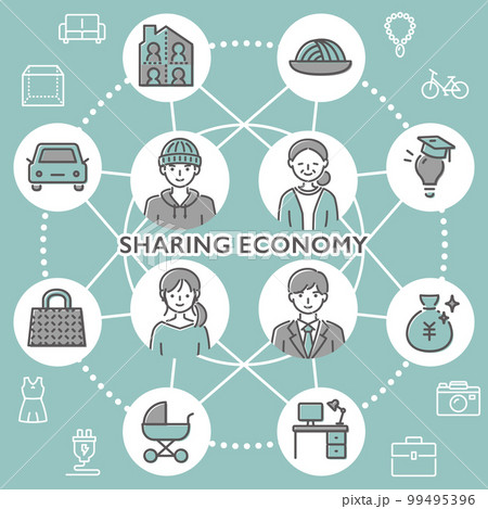 シェアリングエコノミー シェアし合う人々 シェアリングエコノミー シェアし合う人々 99495396