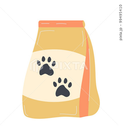 Cat and dog food vector. Canine cans, conserve of feline food . Pet shop assortment. Vitamines for home animals. Feeding colorful plate. Bowl with food for pets. 99495410