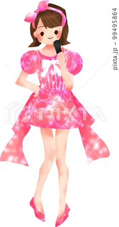 キラキラの衣装を来たミディアムヘアのかわいいアイドル　手描きイラスト 99495864