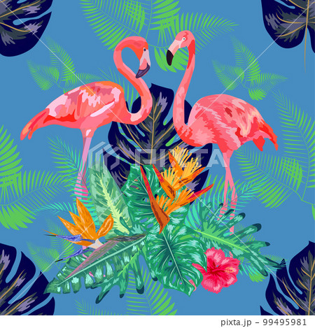seamless pattern of trendy bird pink flamingos. art design wallpaper seamless pattern of trendy bird pink flamingos. art design wallpaper 99495981