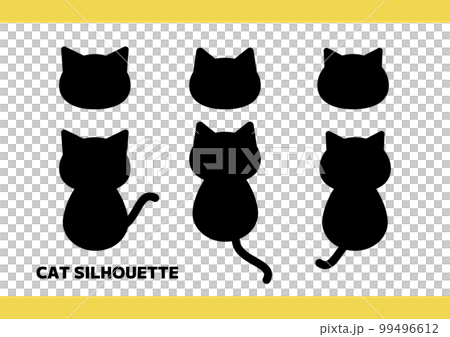 猫の顔と全身のシンプルなシルエット素材のイラスト素材 [99496612