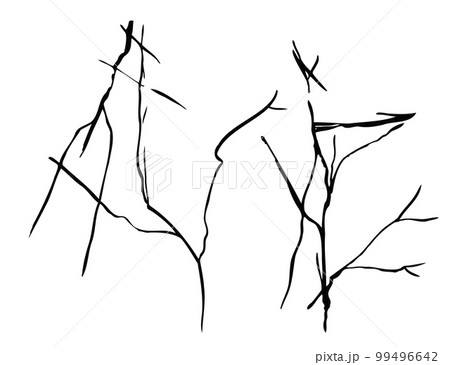 Ice crack realistic sketch Black line isolated no white. Fissure broken earth effect transparent background. Icy scratches. Lightning flat doodle. Kintsugi craquelure Japanize art Vector illustration 99496642