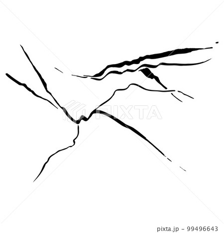 Ice crack realistic sketch Black line isolated no white. Fissure broken earth effect transparent background. Icy scratches. Lightning flat doodle. Kintsugi craquelure Japanize art Vector illustration 99496643
