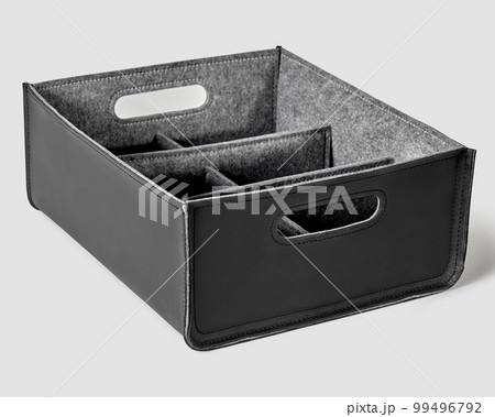 Black leather storage box with felt lining, dividers and handles 99496792
