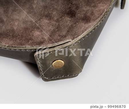 Brown genuine leather tray with debossed declaration of love 99496870