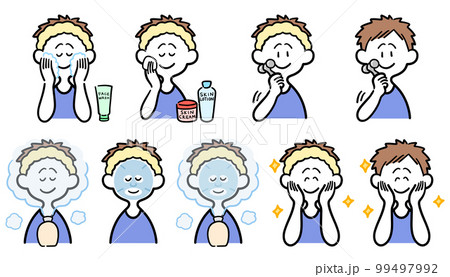 念入りに肌のお手入れをする男性のセット 念入りに肌のお手入れをする男性のセット 99497992