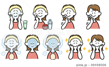 念入りに肌のお手入れをする女性のセット 99498006
