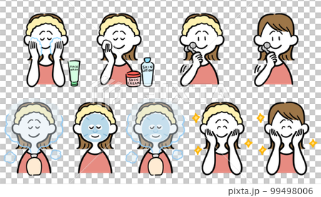 念入りに肌のお手入れをする女性のセット 99498006