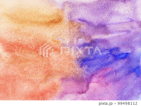 Watercolor light violet, reddish brown, blue background painting texture. Multicolored watercolour pastel backdrop, stains on paper. 99498112