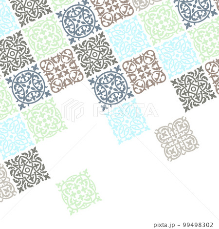 Ancient ceramic tile background. Wall or floor texture. Decorative antique stone ornament. 99498302