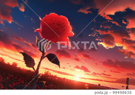 夕焼け空と赤い薔薇のイラスト素材 [99498638] - PIXTA
