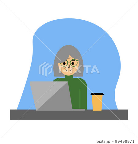 Elderly woman at a laptop, vector. Elderly woman at a laptop, vector. 99498971