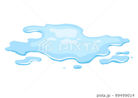 Water spill puddle. Blue liquid shape in flat cartoon style. Clean fluid drop design element isolted on white background 99499014
