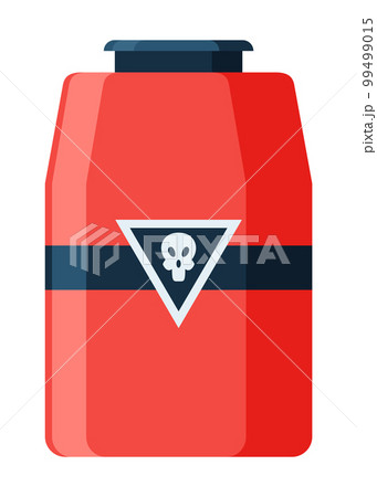 Toxic chemical barrel. Steel tank with dangerous waste. Container with skull icon in flat style. Dangerous substance. Storage of components Toxic chemical barrel. Steel tank with dangerous waste. Container with skull icon in flat style. Dangerous substance. Storage of components 99499015