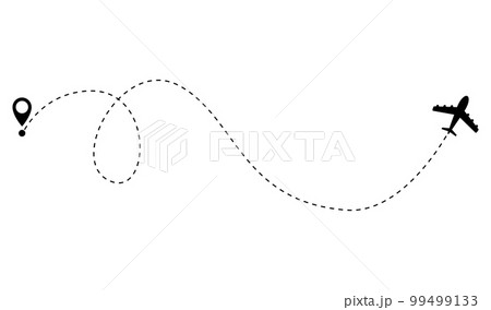 Airplane dotted route line. Path travel line shape. Flight route with start point and dash line trace for plane isolated vector illustration 99499133