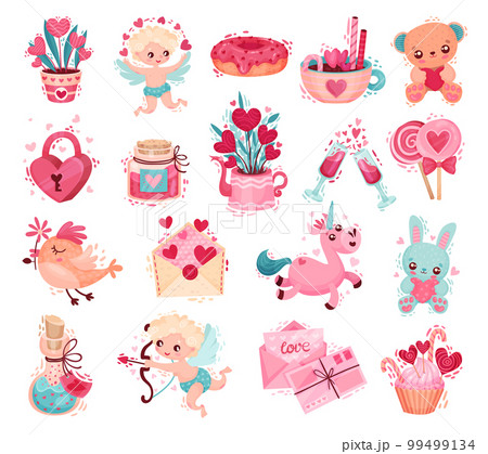 Valentine Day Pink Object and Symbols Big Vector Set 99499134