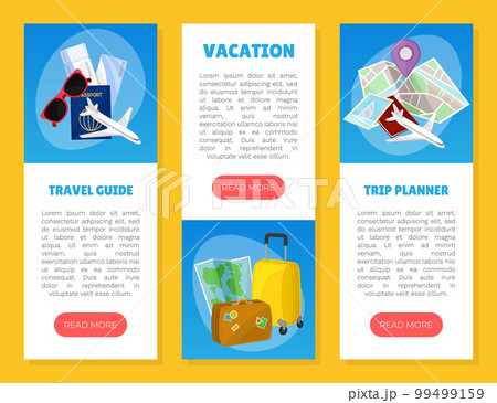 Travel Time Web Banner Design with Vacation and Trip Symbols Vector Template 99499159