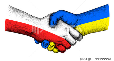 Handshake with flags of Ukraine and Poland. 99499998