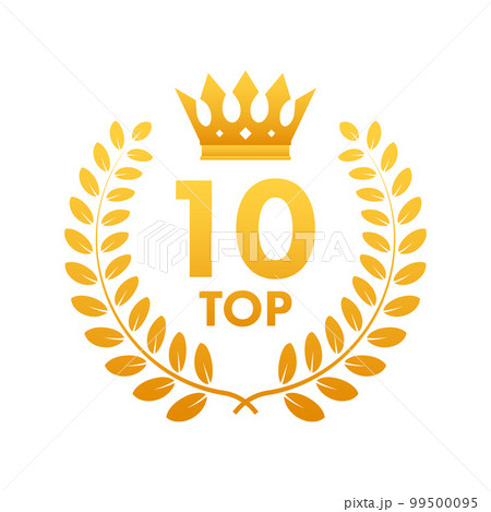Top 10 label. Golden laurel wreath icon. Vector stock illustration. 99500095